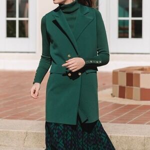 Aleeza Paris Long Knit Blazer Vest Emerald Green Double Breasted Longline XS